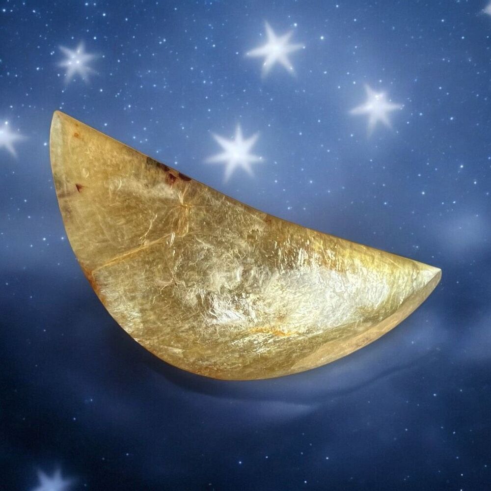 Golden Mica Crystal Crescent Moon Carving